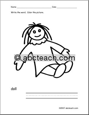 Coloring Page: Write and Color “Doll” (ESL)