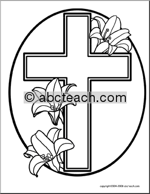 Coloring Page: Easter Cross with Lilies
