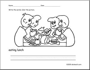Coloring Page: Write and Color “eating lunch” (ESL)