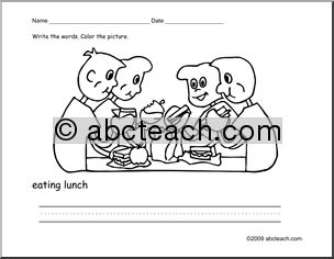 Coloring Page: Write and Color “eating lunch” (ESL)