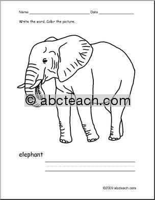 Coloring Page: Write and Color “Elephant” (ESL)