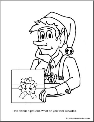 Coloring Page: Elf with Present