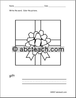 Coloring Page: Write and Color “Gift” (ESL)