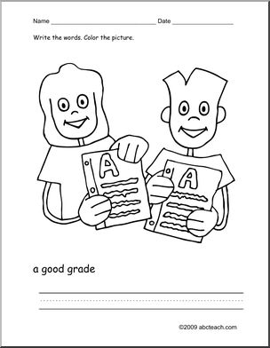 Coloring Page: Write and Color “a good grade” (ESL)