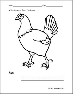 Coloring Page: Write and Color “Hen” (ESL)