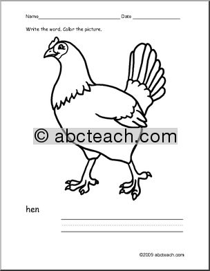 Coloring Page: Write and Color “Hen” (ESL)