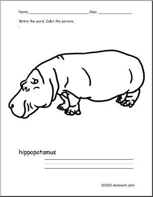 Coloring Page: Write and Color “Hippopotamus” (ESL)