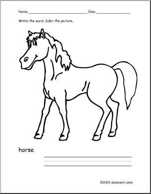 Coloring Page: Write and Color “Horse” (ESL)