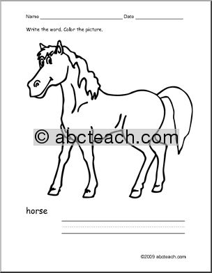 Coloring Page: Write and Color “Horse” (ESL)