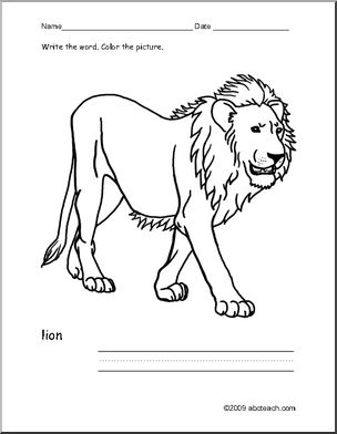 Coloring Page: Write and Color “Lion” (ESL)