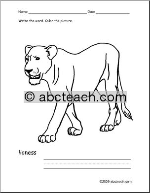 Coloring Page: Write and Color “Lioness” (ESL)