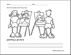 Coloring Page: Write and Color “painting a picture” (ESL)
