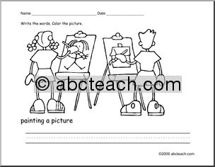 Coloring Page: Write and Color “painting a picture” (ESL)