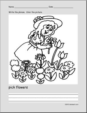 Coloring  Page: Write and Color: Spring Activity: Ã¬pick flowersÃ® (ESL)