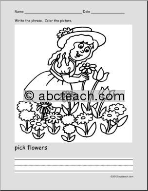 Coloring  Page: Write and Color: Spring Activity: Ã¬pick flowersÃ® (ESL)