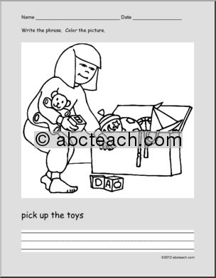 Coloring Page: Write and Color – Chores (ESL)