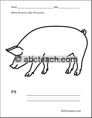 Coloring Page: Write and Color “Pig” (ESL)