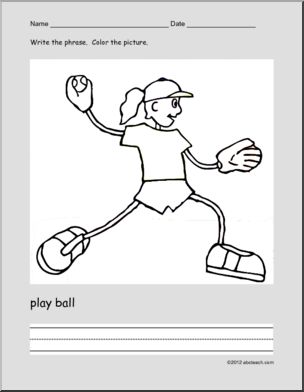 Coloring  Page: Write and Color: Spring Activity: Ã¬play ballÃ® (ESL)