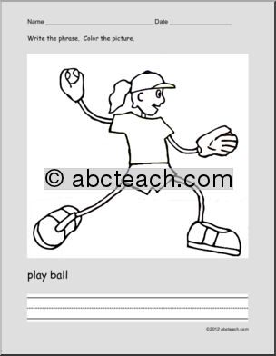 Coloring  Page: Write and Color: Spring Activity: Ã¬play ballÃ® (ESL)