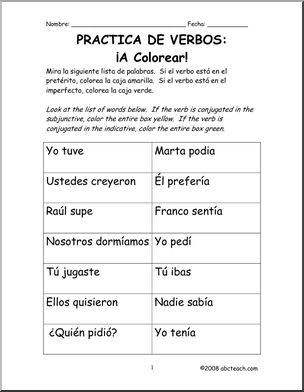 Spanish: PretÃˆrito e Imperfecto – Actividad para colorear y prÂ·ctica de conjugaciones (secundaria)