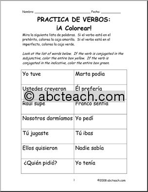 Spanish: PretÃˆrito e Imperfecto – Actividad para colorear y prÂ·ctica de conjugaciones (secundaria)