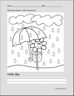 Coloring  Page: Write and Color: Spring Activity: Ã¬rainy dayÃ® (ESL)