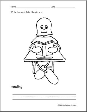 Coloring Page: Write and Color “reading” (ESL)