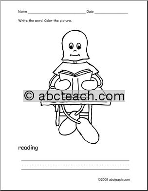 Coloring Page: Write and Color “reading” (ESL)