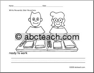 Coloring Page: Write and Color “ready to work” (ESL)