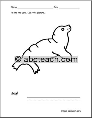 Coloring Page: Write and Color “Seal” (ESL)