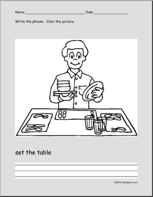 Coloring Page: Write and Color – Chores (ESL)