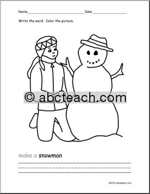 Coloring Page: Write and Color “Make a Snowman” (ESL)