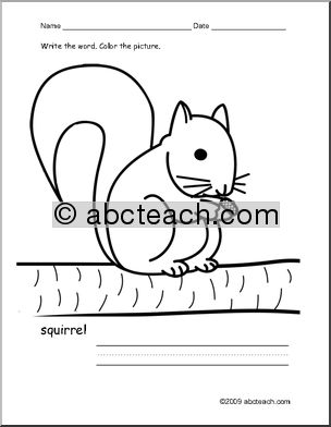 Coloring Page: Write and Color “Squirrel” (ESL)