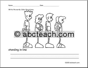 Coloring Page: Write and Color “standing in line” (ESL)