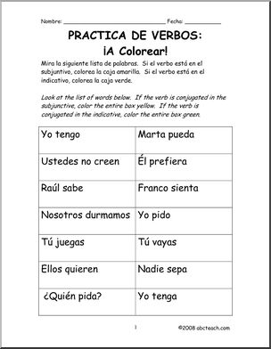 Spanish: Indicativo o Subjuntivo: Actividad de colorear y prÂ·ctica de conjugaciones (secundaria)