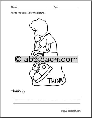 Coloring Page: Write and Color “thinking” (ESL)