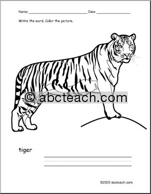 Coloring Page: Write and Color “Tiger” (ESL)