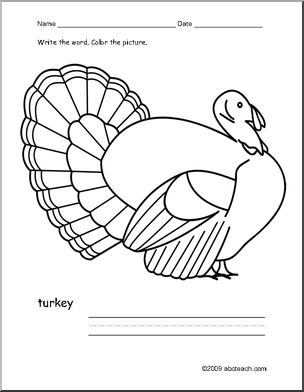 Coloring Page: Write and Color “Turkey” (ESL
