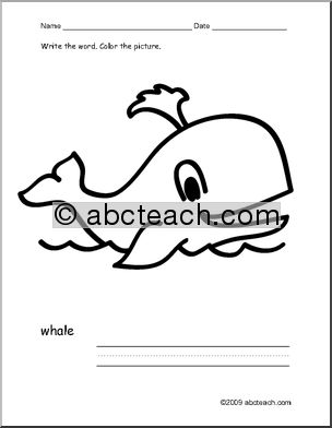 Coloring Page: Write and Color “Whale” (ESL)