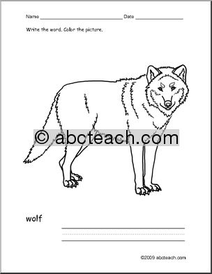Coloring Page: Write and Color “Wolf” (ESL)