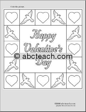 Coloring Page: Valentine’s Day – Doves and Hearts