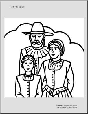 Coloring Page: Pilgrim Family