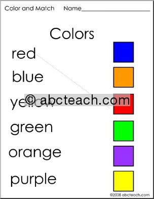 Worksheets and Matching Game: Colors (preschool/primary)