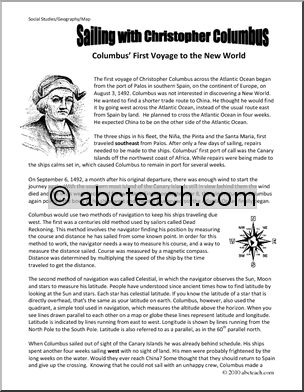 Comprehension: Map Study; Sailing with Columbus (upper elem/middle)