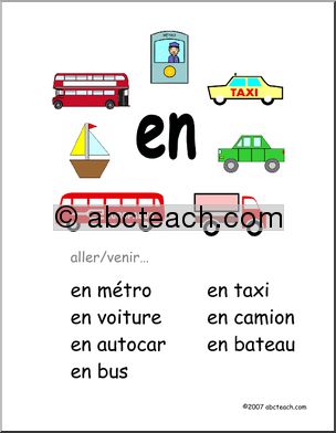 French: Affiche du mot “en” avec transports