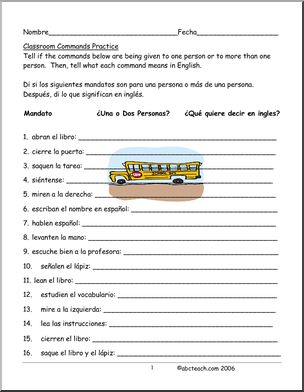 Spanish: Spanish 1 – PrÂ·ctica del imperativo/mandatos de la clase (secundaria)