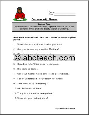 Worksheet: Commas – with names