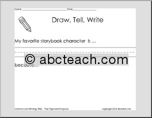 Writing Prompt: Opinion: My Favorite Storybook Character (Kindergarten)
