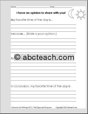 Writing Prompt: Opinion: My Favorite Time of Day (Grade 2)