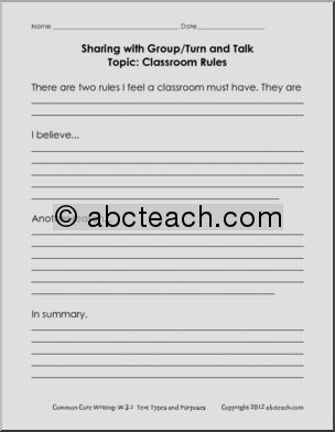 Writing Prompt: Opinion: Classroom Rules (Grade 3)